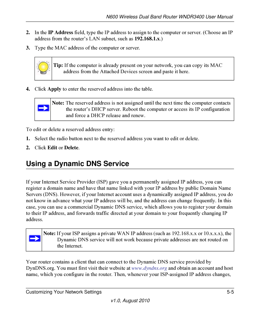 NETGEAR WNDR3400 user manual Using a Dynamic DNS Service, Click Edit or Delete 