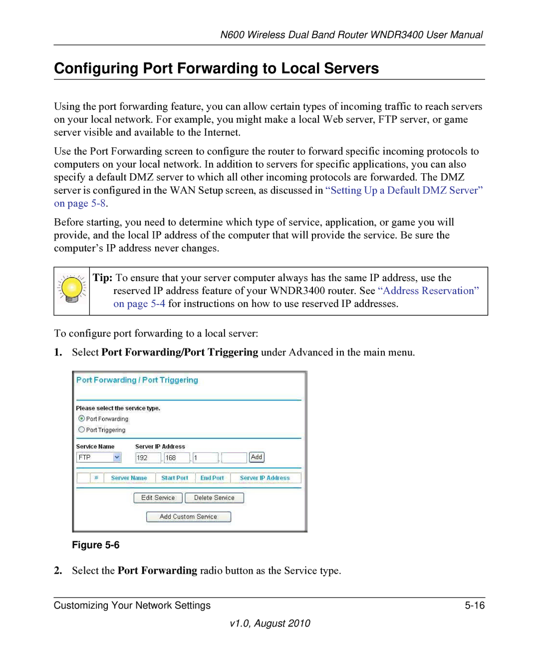 NETGEAR WNDR3400 user manual Configuring Port Forwarding to Local Servers 