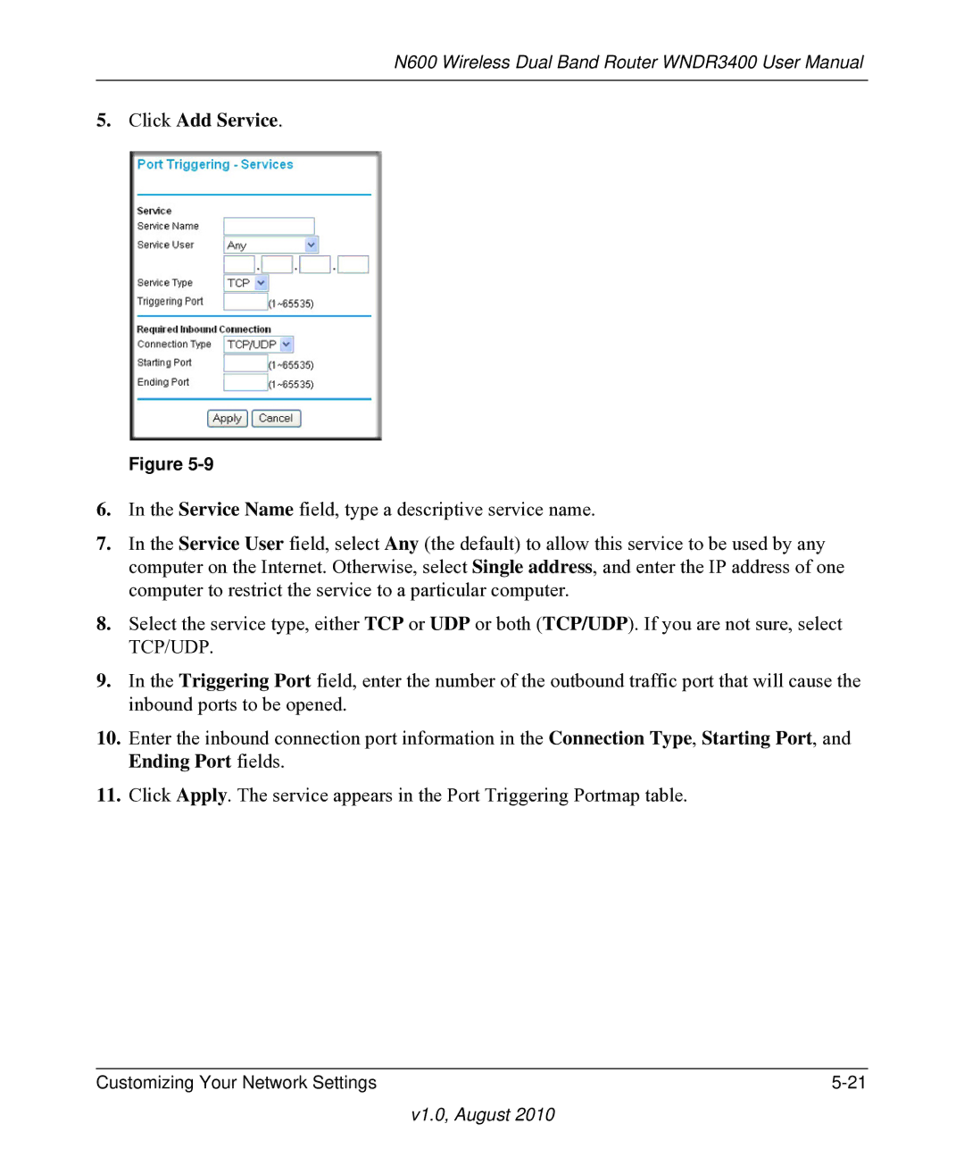 NETGEAR WNDR3400 user manual Click Add Service 