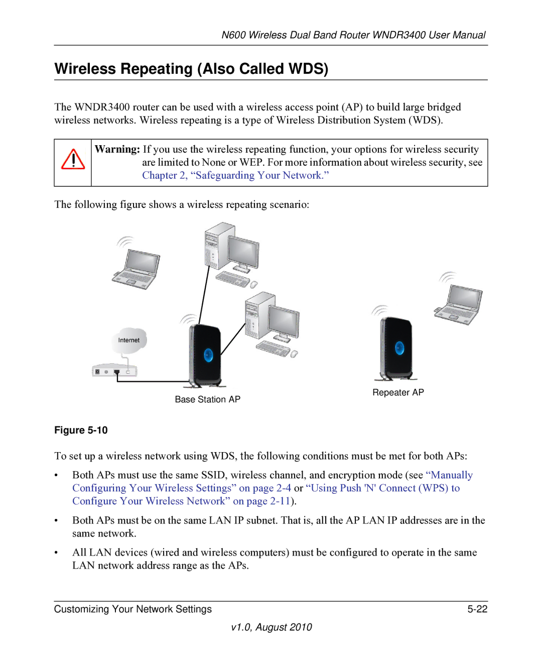 NETGEAR WNDR3400 user manual Wireless Repeating Also Called WDS 