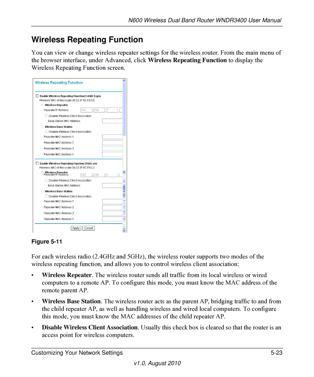 NETGEAR WNDR3400 user manual Wireless Repeating Function 