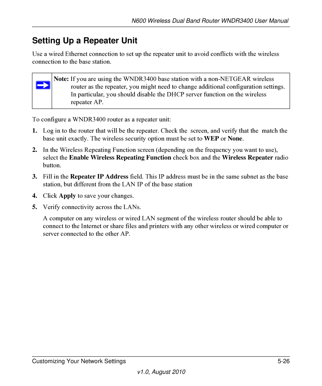 NETGEAR WNDR3400 user manual Setting Up a Repeater Unit 