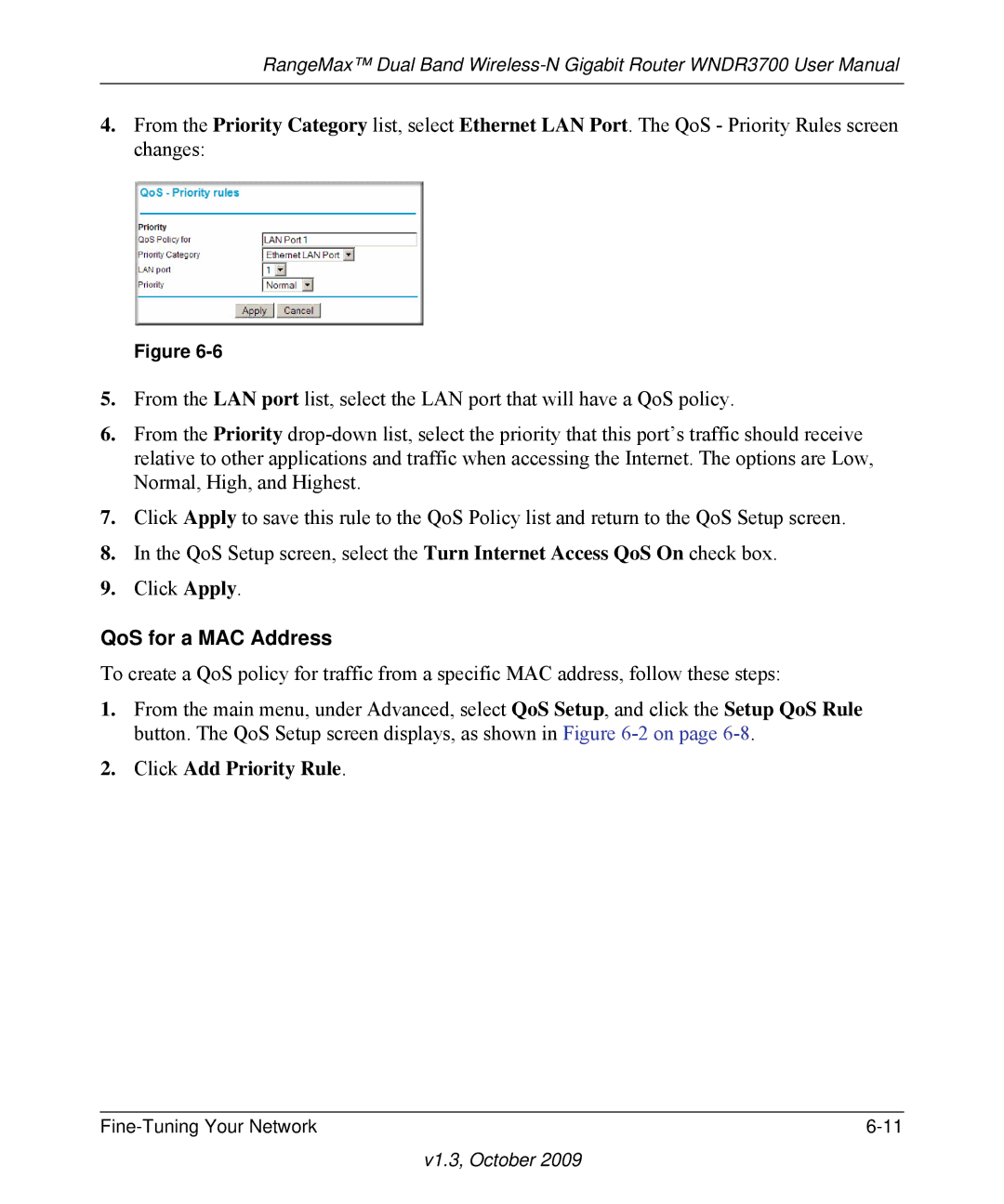 NETGEAR WNDR3700-100NAS user manual QoS for a MAC Address 