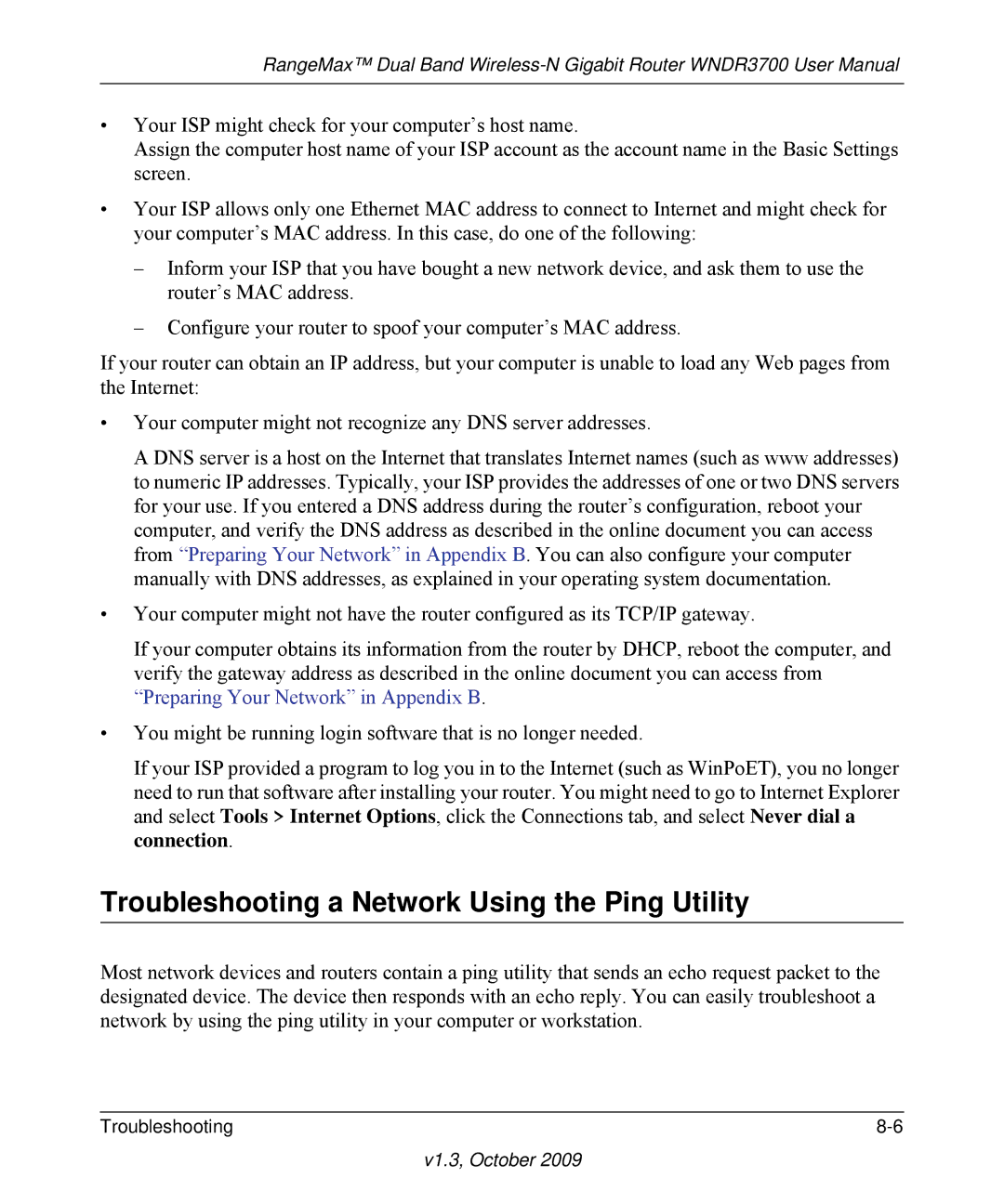 NETGEAR WNDR3700-100NAS user manual Troubleshooting a Network Using the Ping Utility 