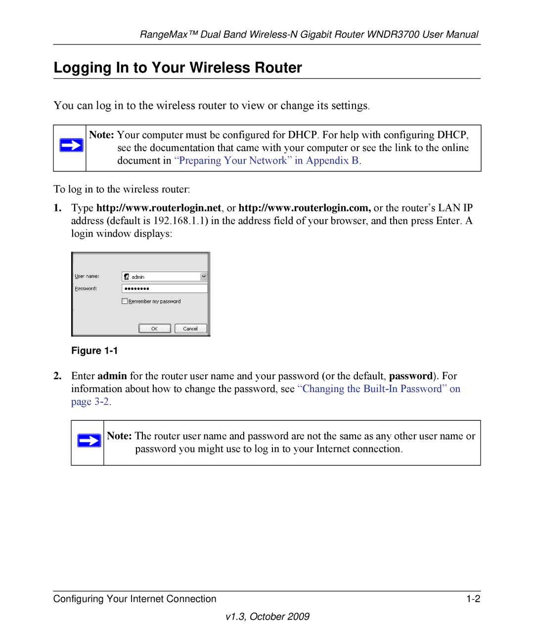 NETGEAR WNDR3700-100NAS user manual Logging In to Your Wireless Router, Document in Preparing Your Network in Appendix B 