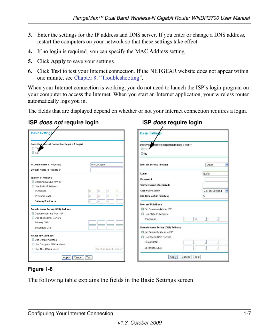 NETGEAR WNDR3700-100NAS user manual ISP does not require login 