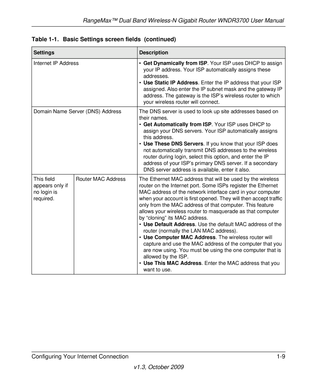 NETGEAR WNDR3700-100NAS user manual Get Automatically from ISP. Your ISP uses Dhcp to 