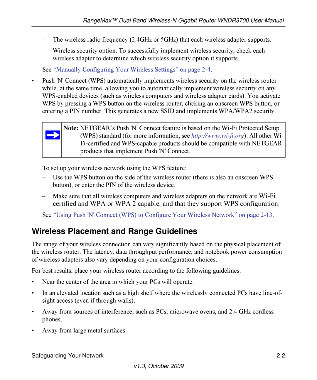 NETGEAR WNDR3700-100NAS Wireless Placement and Range Guidelines, See Manually Configuring Your Wireless Settings on 