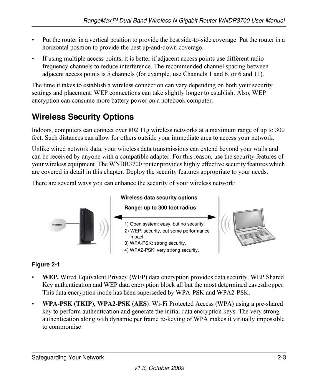 NETGEAR WNDR3700-100NAS user manual Wireless Security Options, Wireless data security options Range up to 300 foot radius 