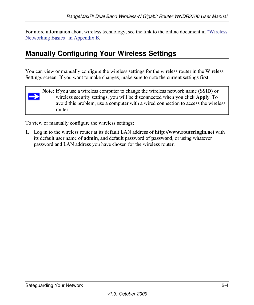 NETGEAR WNDR3700-100NAS user manual Manually Configuring Your Wireless Settings 