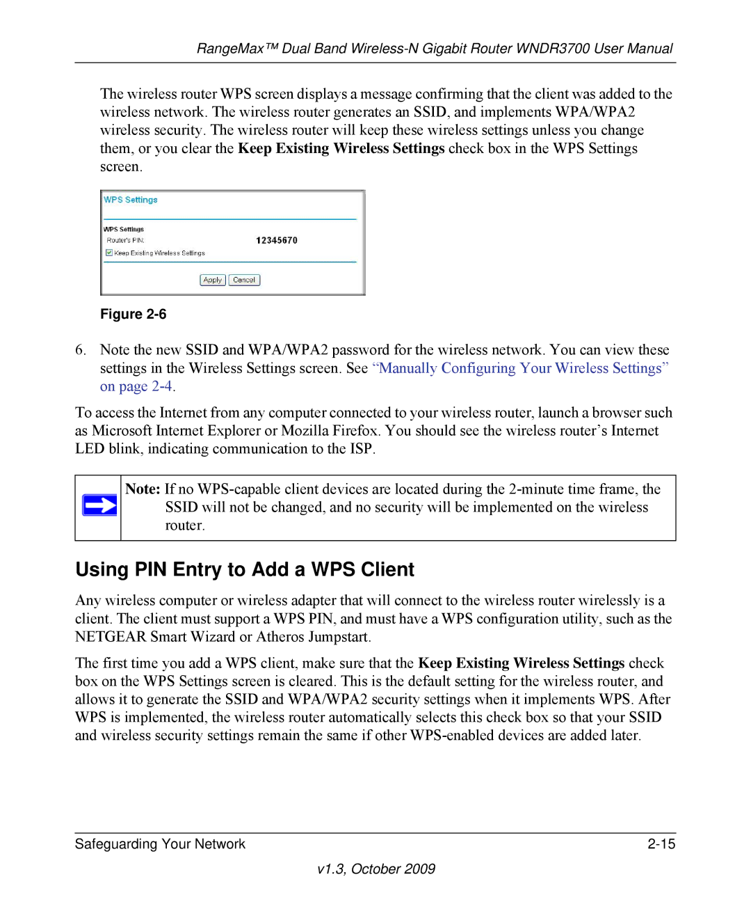 NETGEAR WNDR3700-100NAS user manual Using PIN Entry to Add a WPS Client 