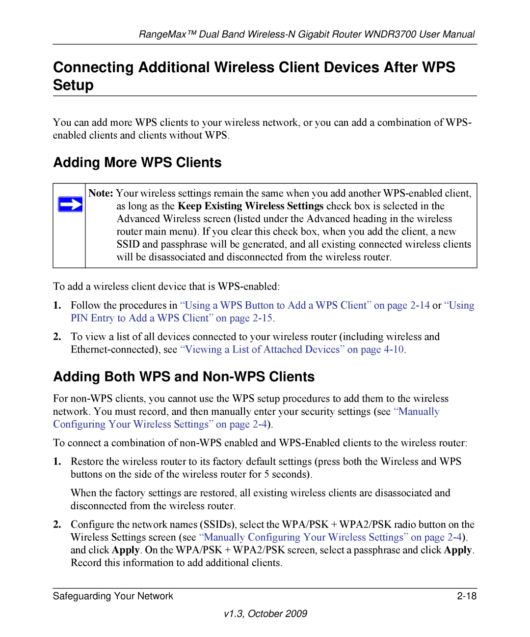 NETGEAR WNDR3700-100NAS user manual Adding More WPS Clients, Adding Both WPS and Non-WPS Clients 