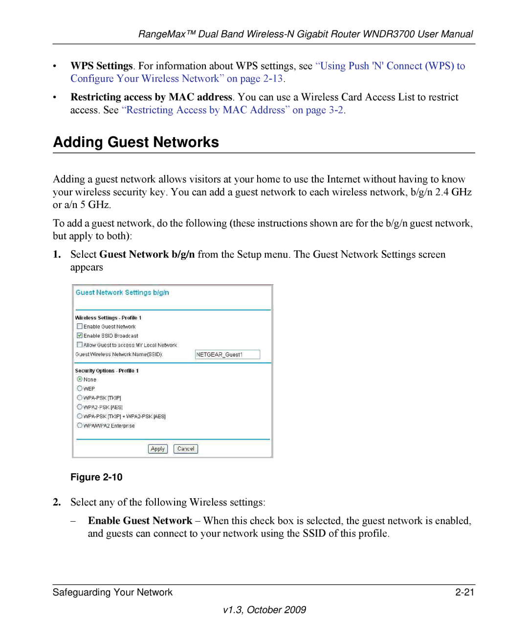 NETGEAR WNDR3700-100NAS user manual Adding Guest Networks 