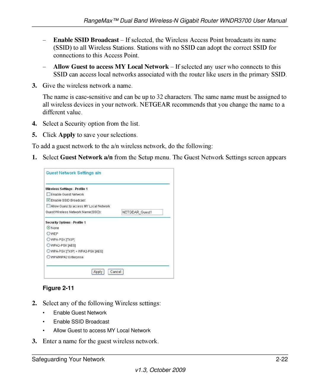 NETGEAR WNDR3700-100NAS user manual Enter a name for the guest wireless network 