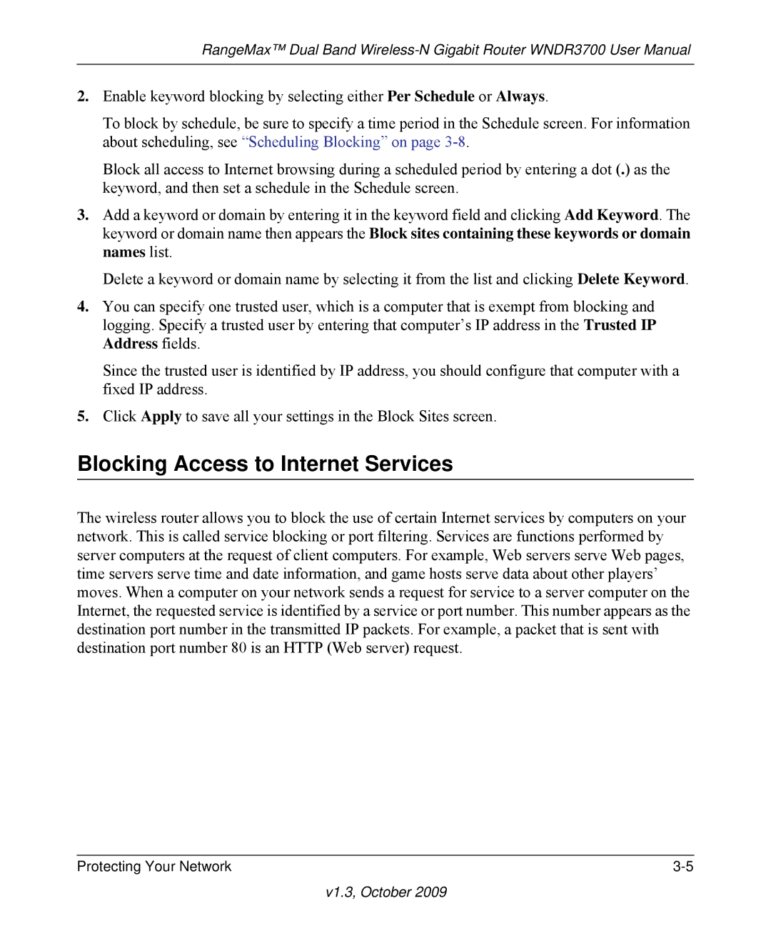 NETGEAR WNDR3700-100NAS user manual Blocking Access to Internet Services 