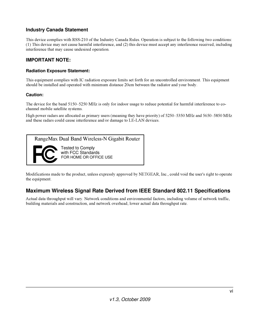 NETGEAR WNDR3700-100NAS user manual RangeMax Dual Band Wireless-N Gigabit Router, Industry Canada Statement 