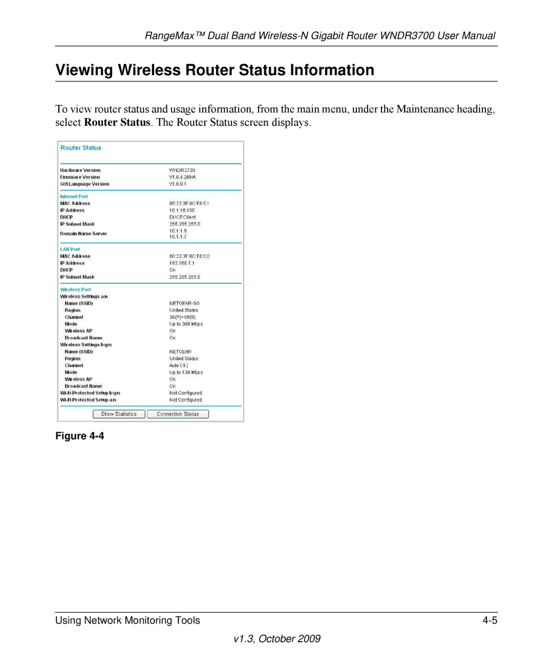 NETGEAR WNDR3700-100NAS user manual Viewing Wireless Router Status Information 