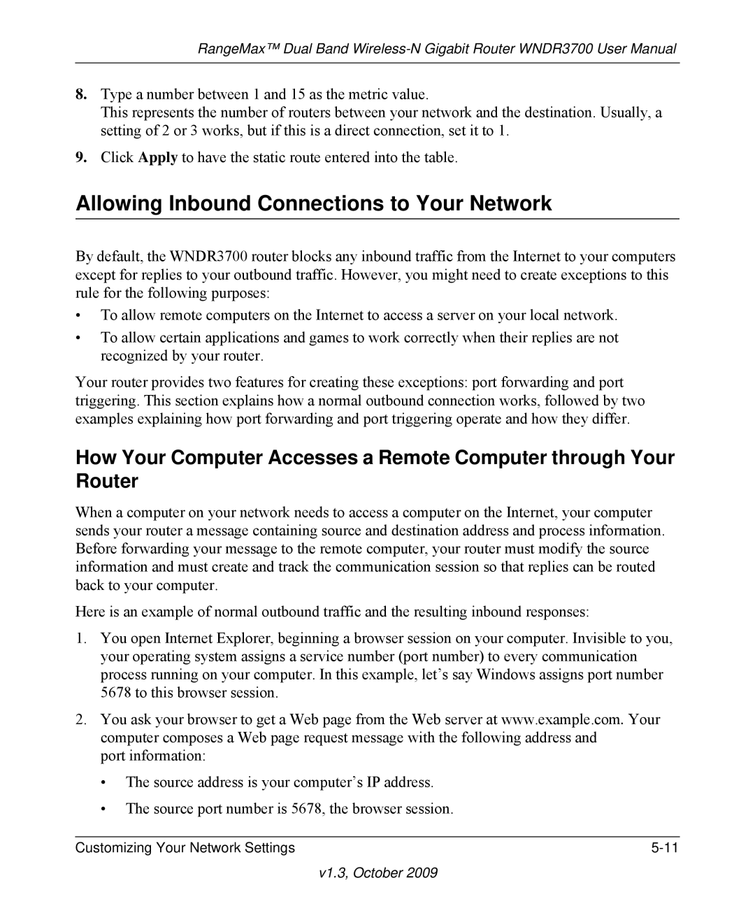 NETGEAR WNDR3700-100NAS user manual Allowing Inbound Connections to Your Network 