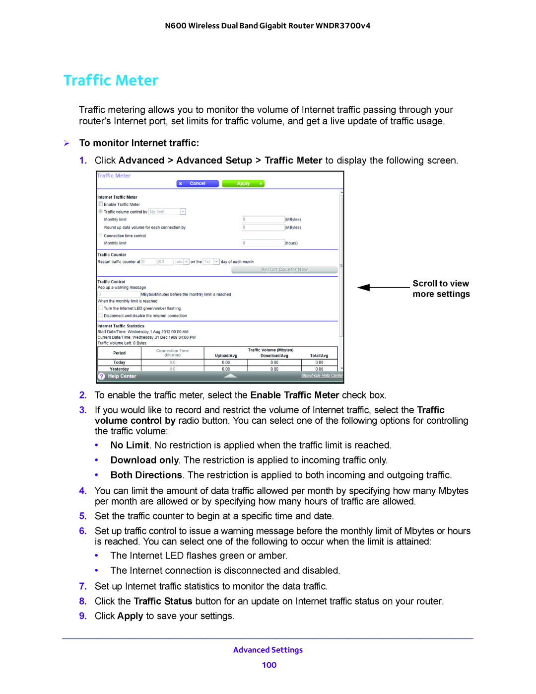 NETGEAR WNDR3700 user manual Traffic Meter 