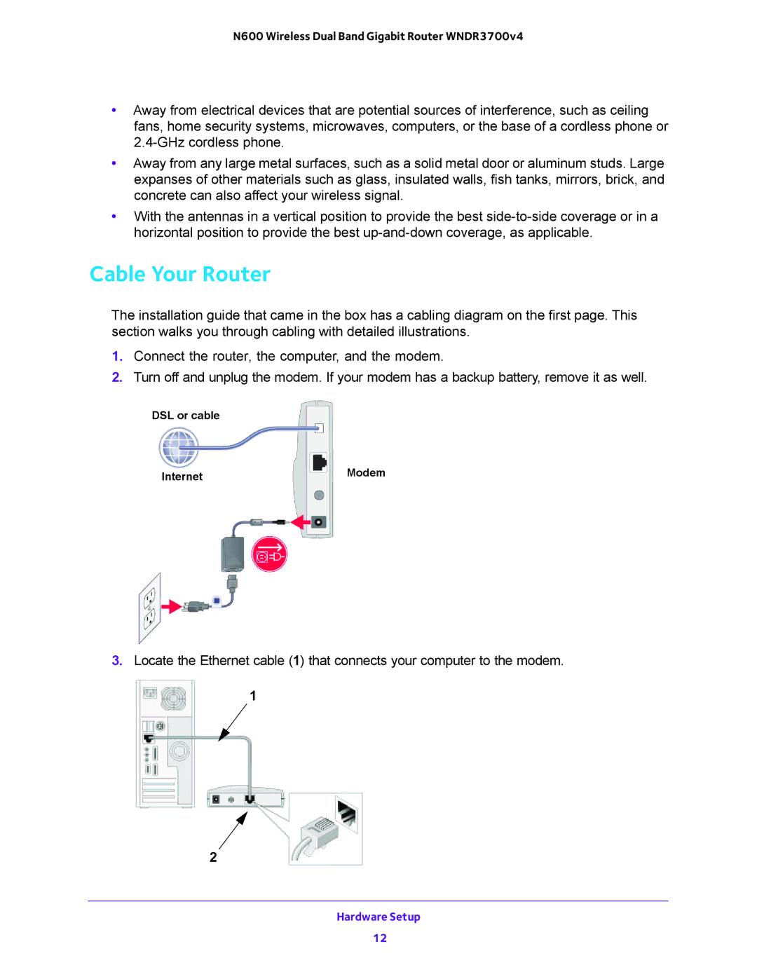 NETGEAR WNDR3700 user manual Cable Your Router 