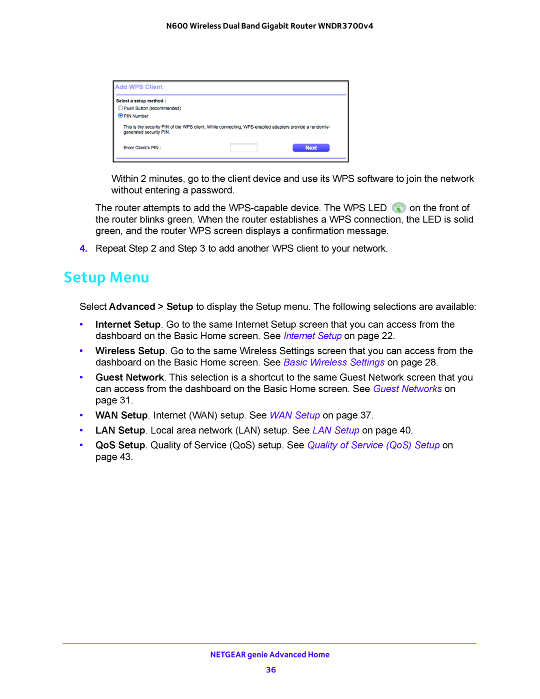 NETGEAR WNDR3700 user manual Setup Menu 