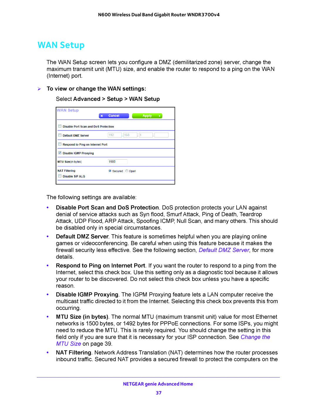 NETGEAR WNDR3700 user manual WAN Setup 