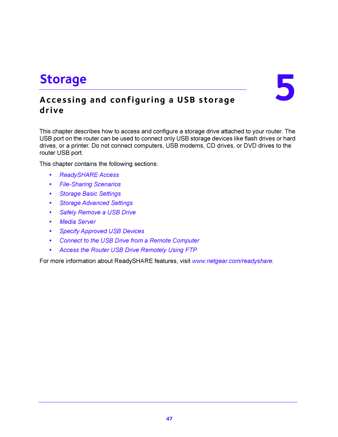 NETGEAR WNDR3700 user manual Storage, Accessing and configuring a USB storage 