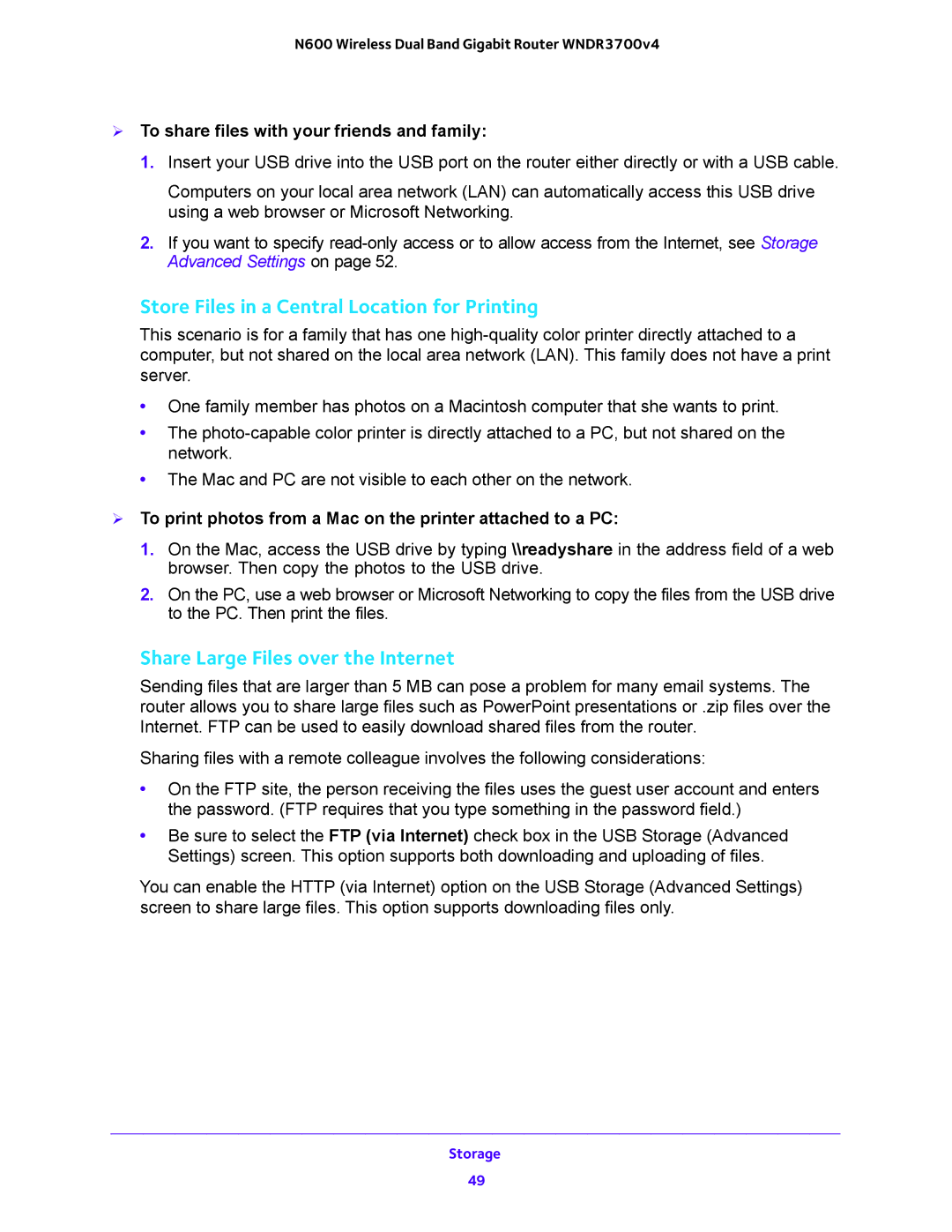 NETGEAR WNDR3700 user manual Store Files in a Central Location for Printing, Share Large Files over the Internet 