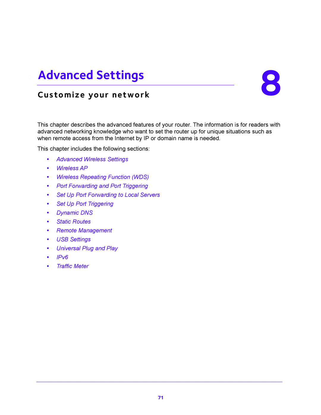 NETGEAR WNDR3700 user manual Advanced Settings, Customize your network 