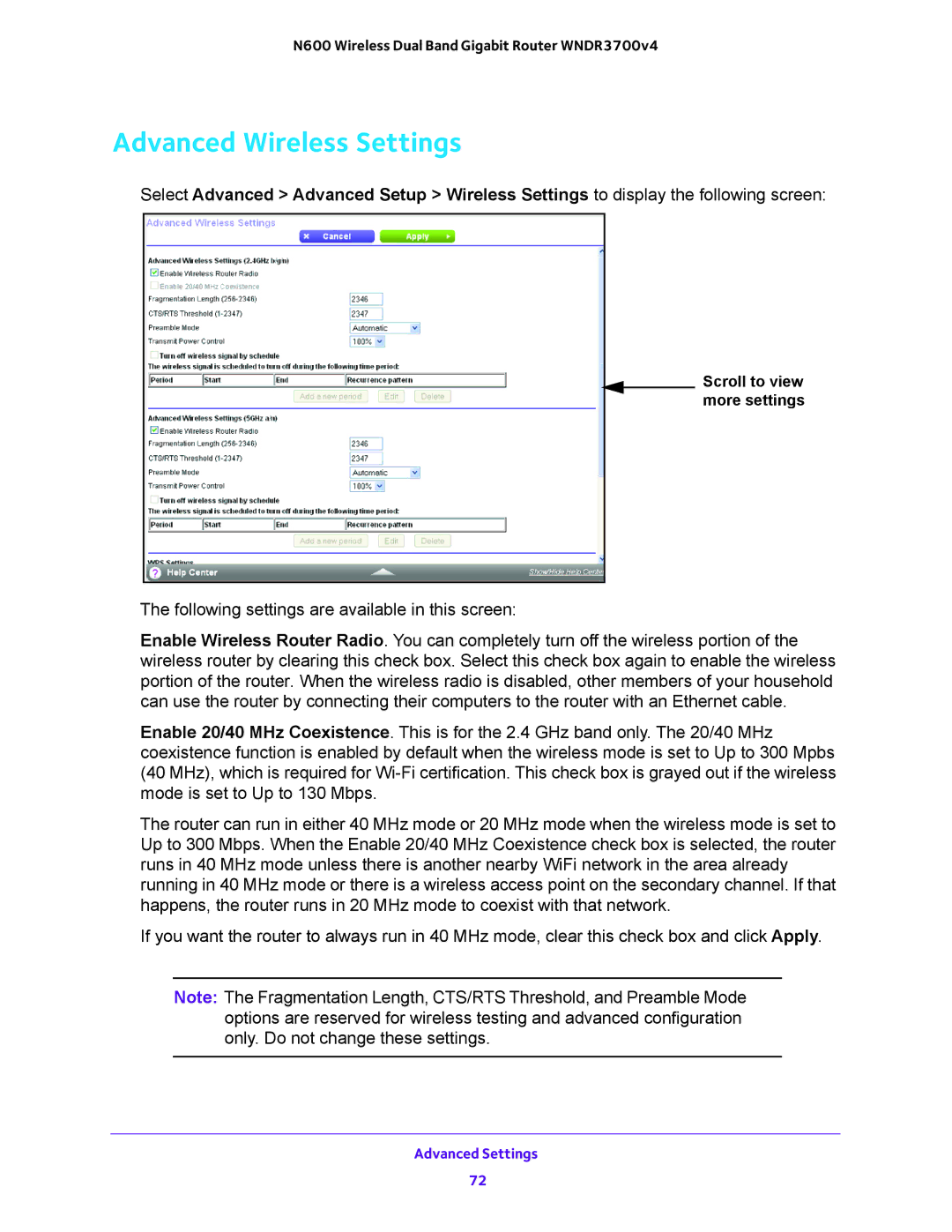 NETGEAR WNDR3700 user manual Advanced Wireless Settings 