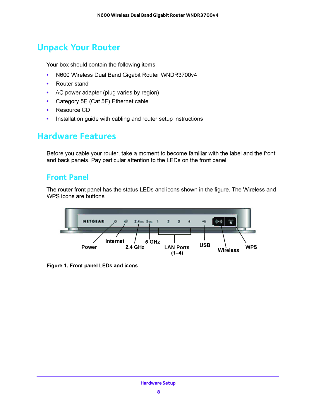 NETGEAR WNDR3700 user manual Unpack Your Router, Hardware Features, Front Panel 