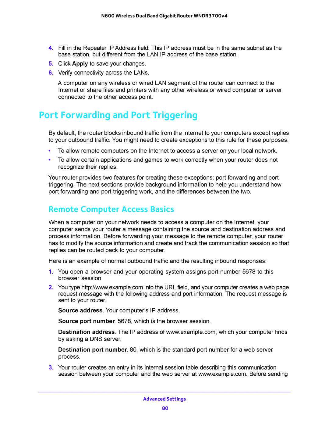 NETGEAR WNDR3700 user manual Port Forwarding and Port Triggering, Remote Computer Access Basics 