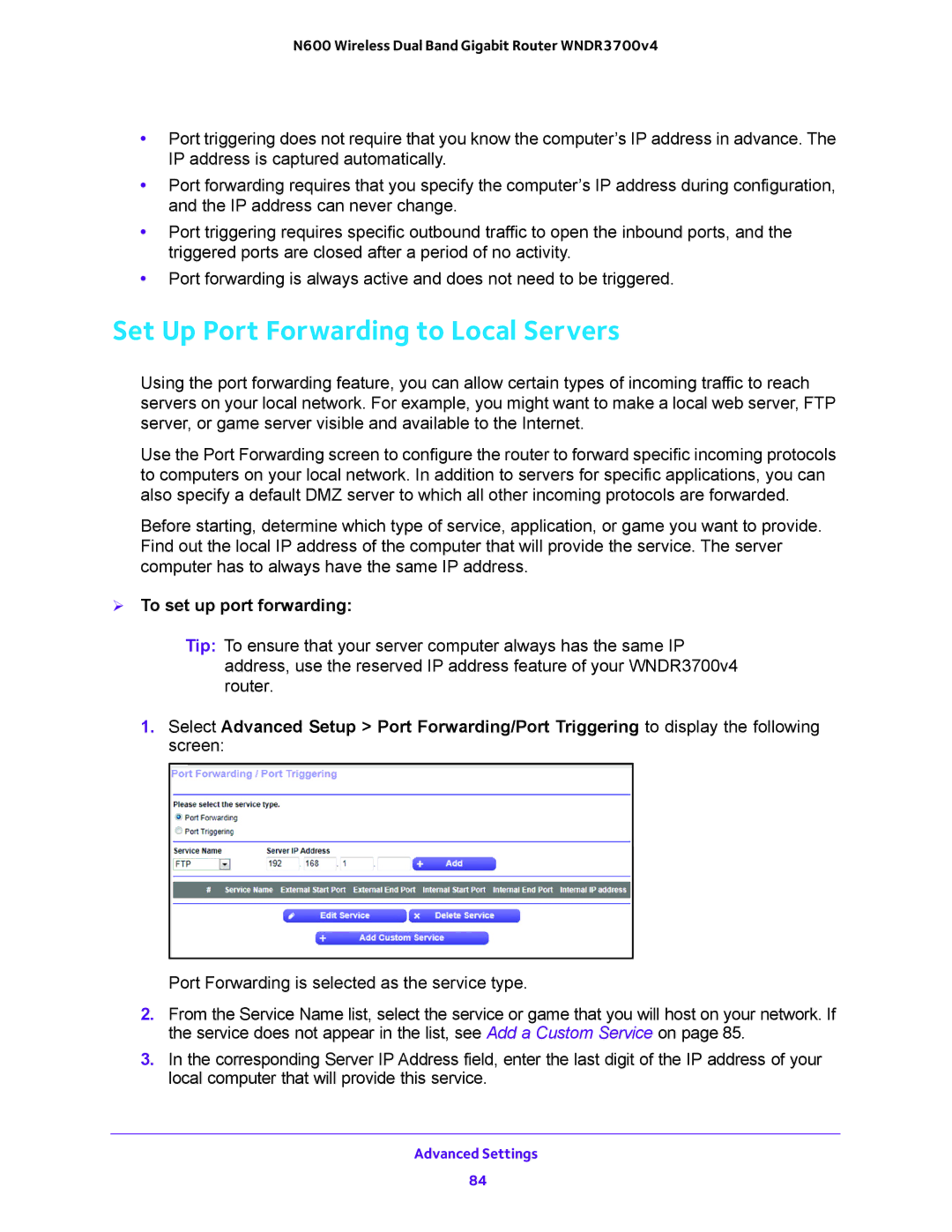 NETGEAR WNDR3700 user manual Set Up Port Forwarding to Local Servers,  To set up port forwarding 