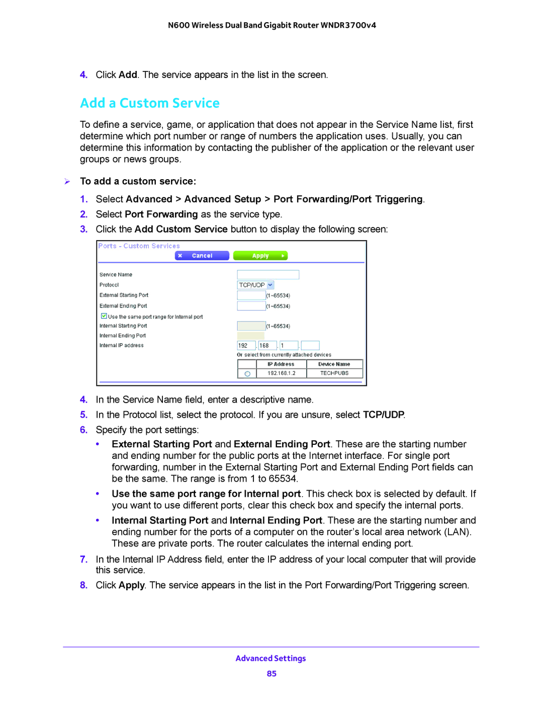 NETGEAR WNDR3700 user manual Add a Custom Service 