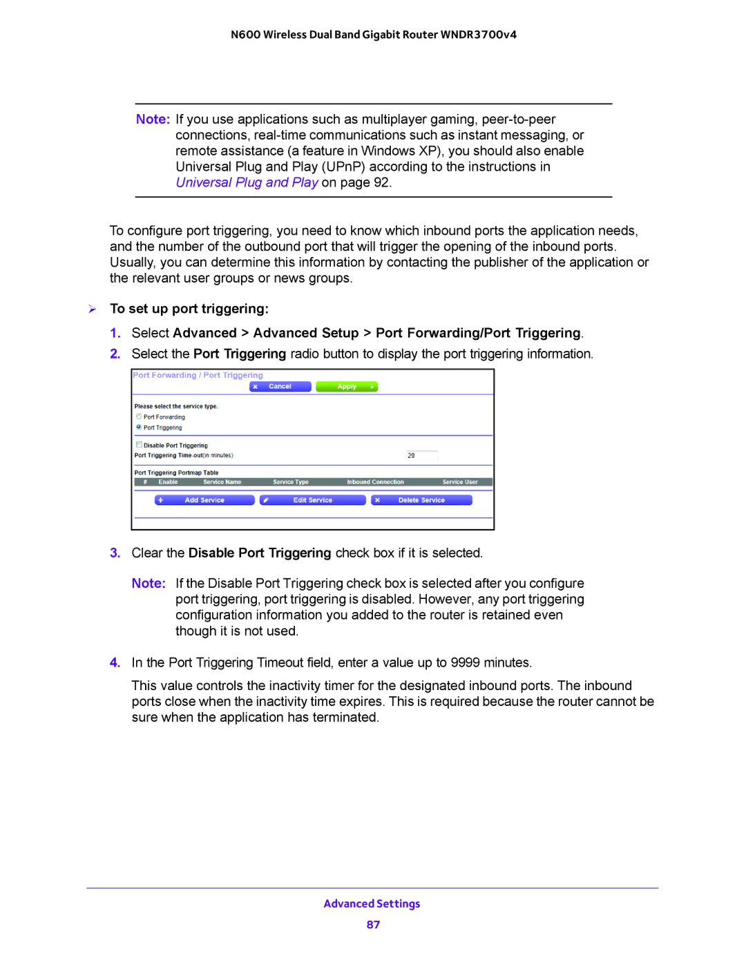 NETGEAR WNDR3700 user manual Advanced Settings 