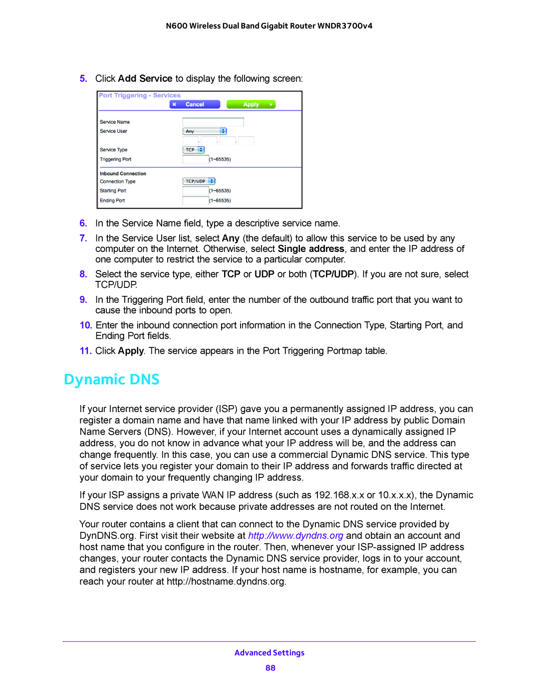 NETGEAR WNDR3700 user manual Dynamic DNS 