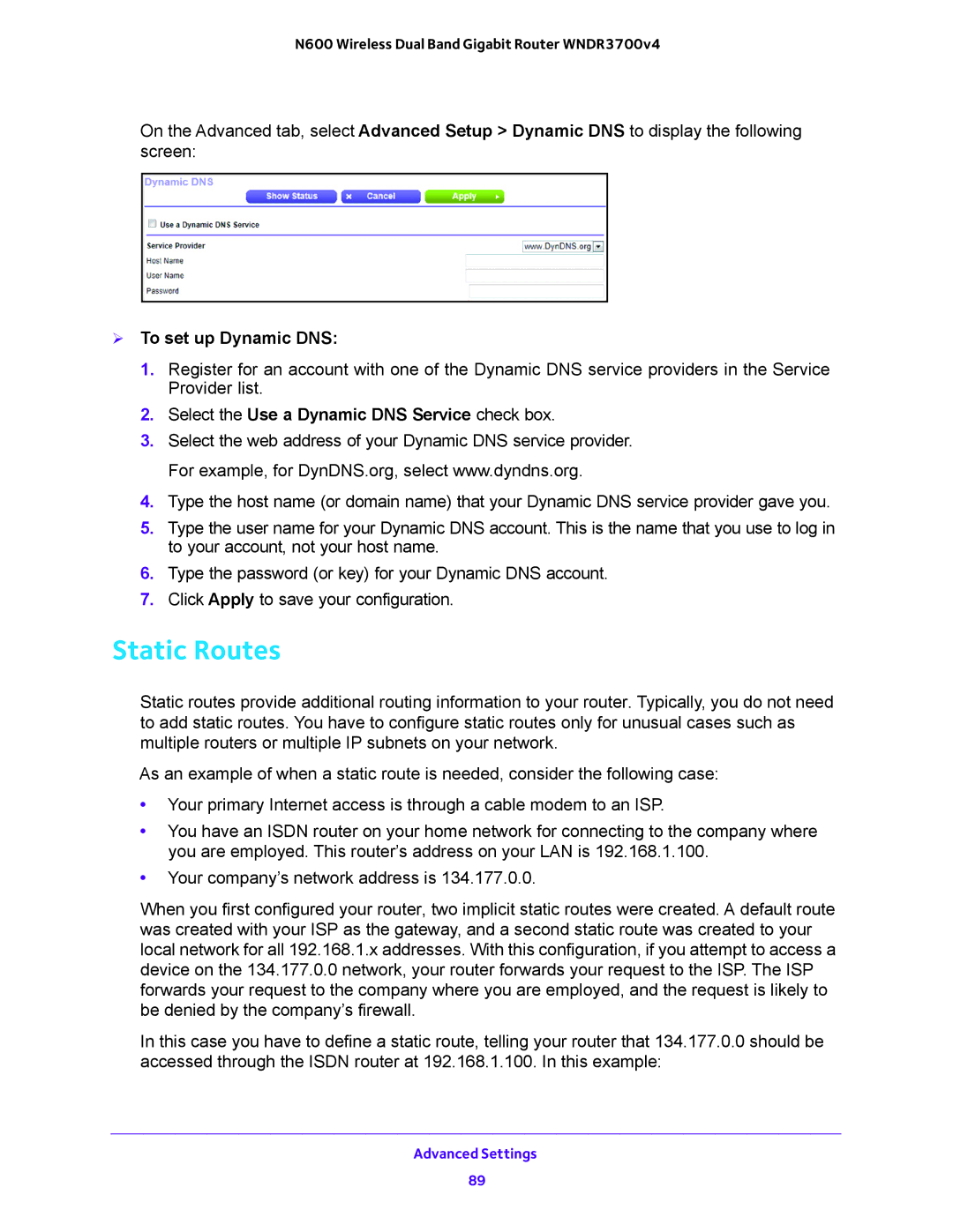 NETGEAR WNDR3700 user manual Static Routes,  To set up Dynamic DNS, Select the Use a Dynamic DNS Service check box 