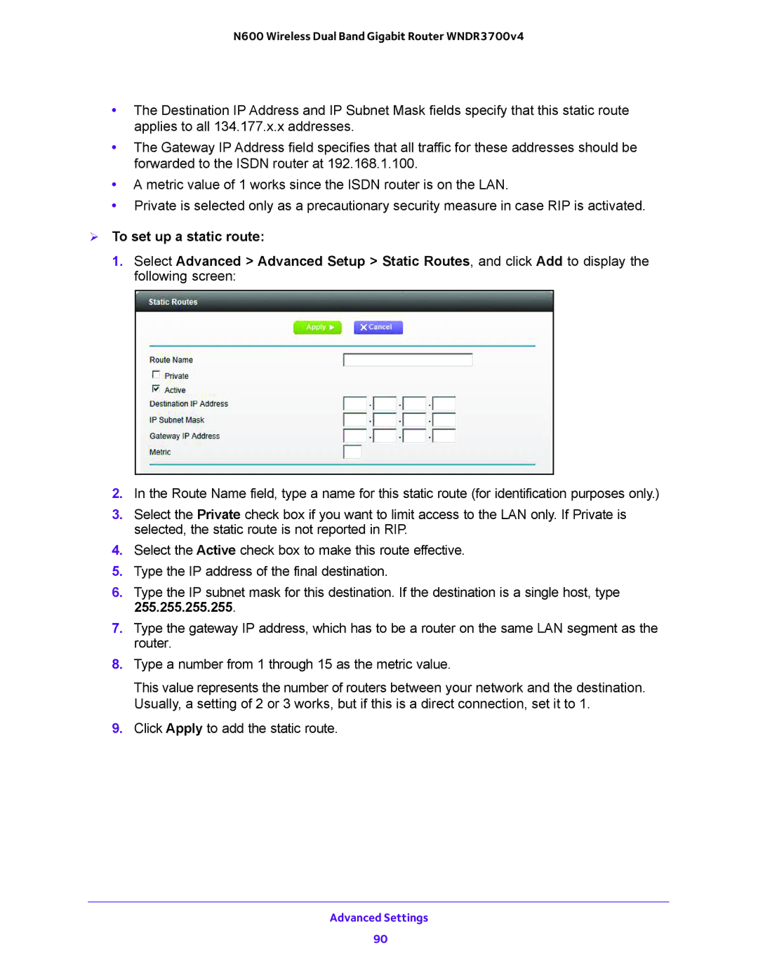 NETGEAR WNDR3700 user manual  To set up a static route 