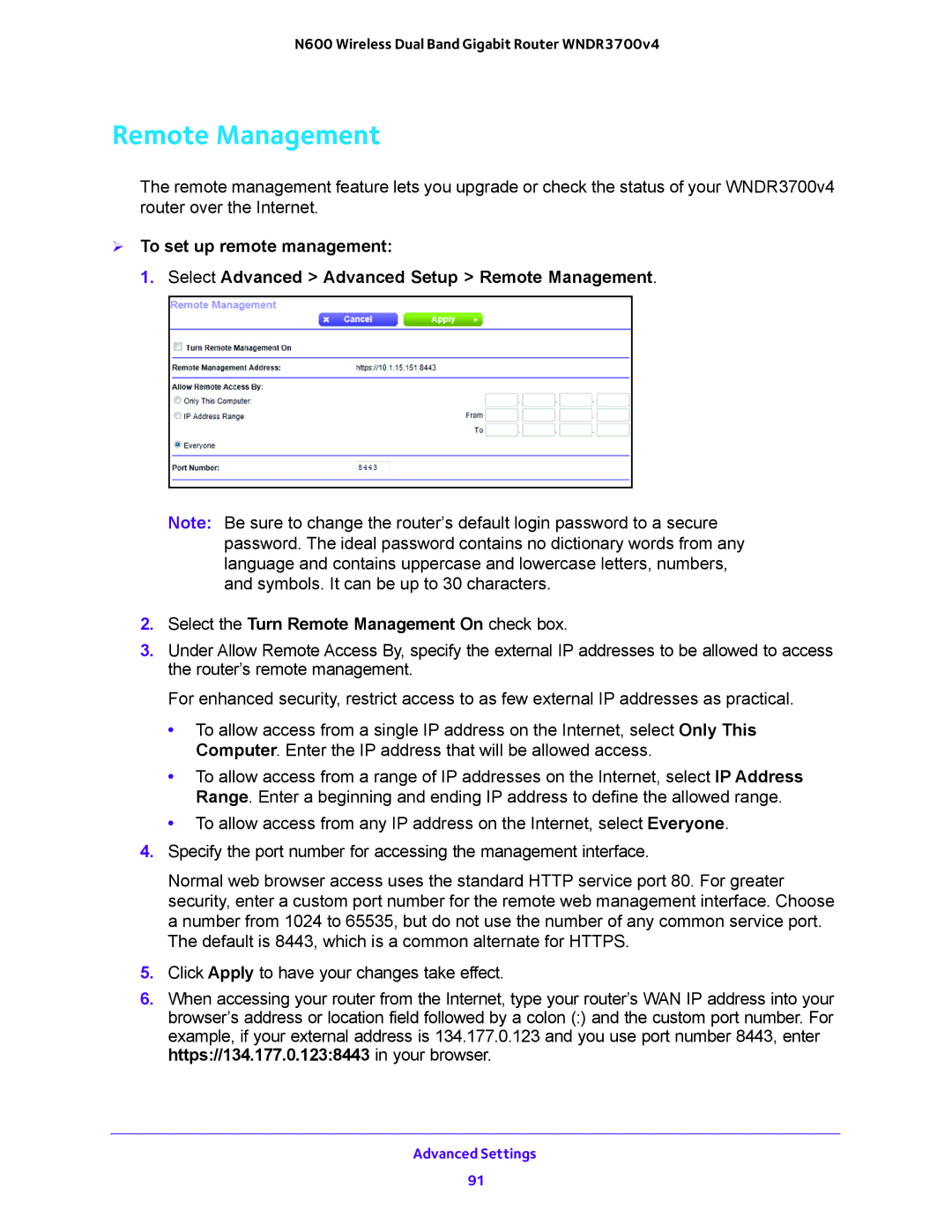 NETGEAR WNDR3700 user manual Remote Management 