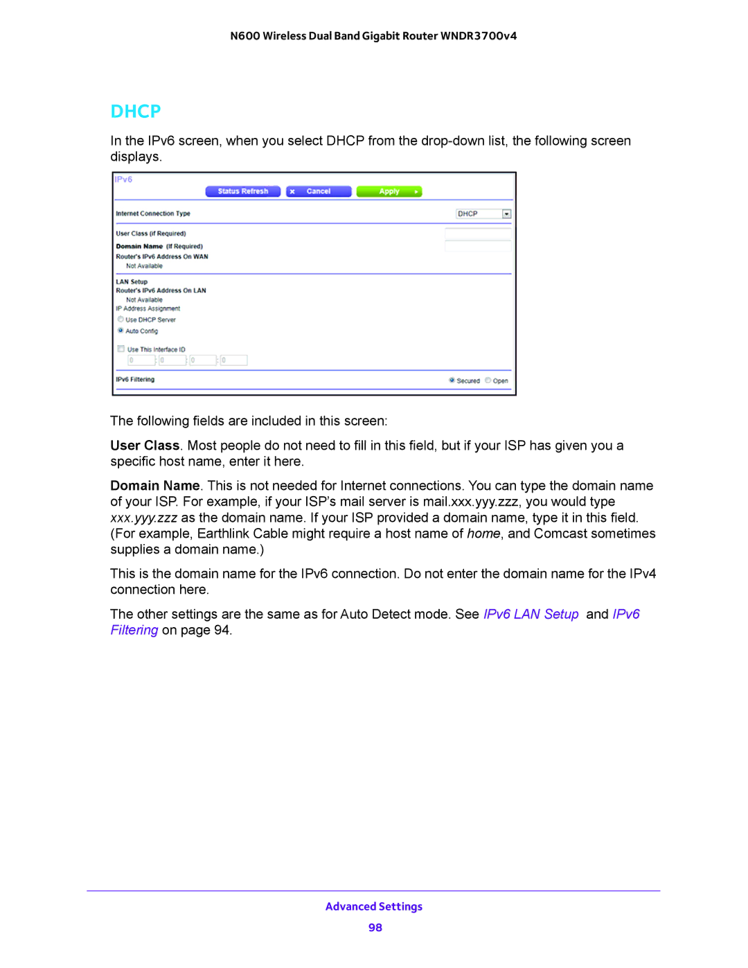 NETGEAR WNDR3700 user manual Dhcp 