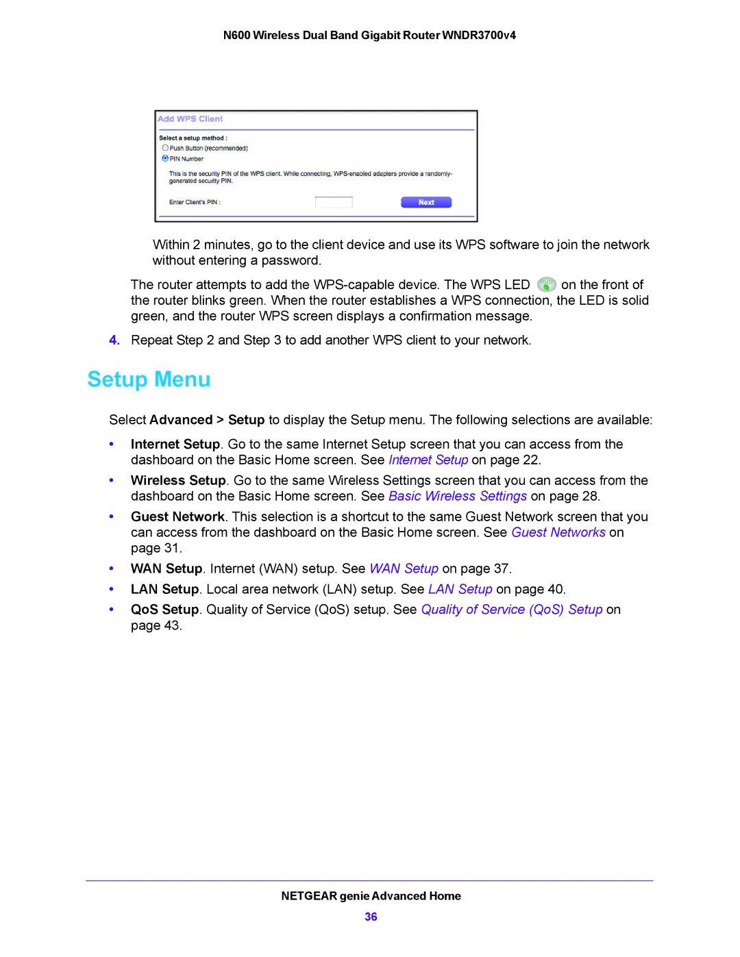 NETGEAR WNDR3700V4 user manual Setup Menu 