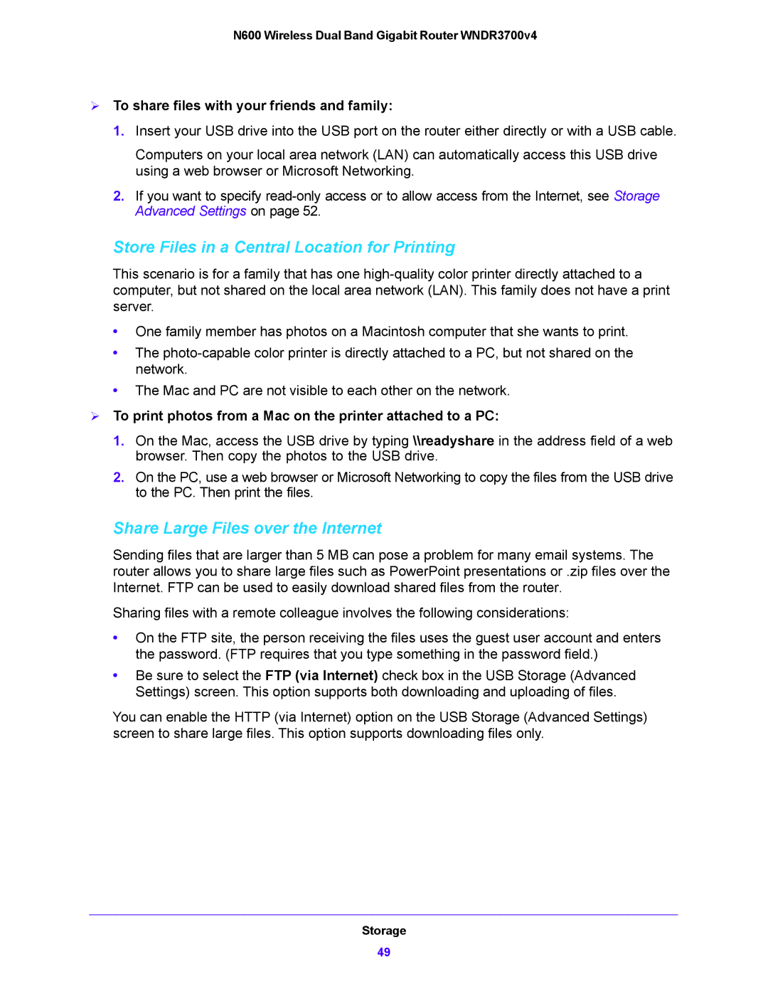 NETGEAR WNDR3700V4 user manual Store Files in a Central Location for Printing, Share Large Files over the Internet 