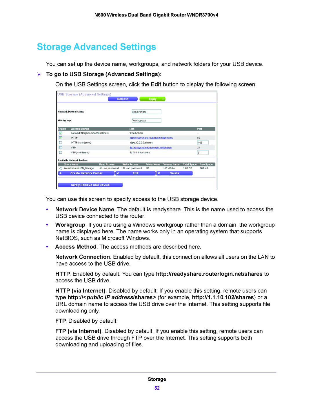 NETGEAR WNDR3700V4 user manual  To go to USB Storage Advanced Settings 