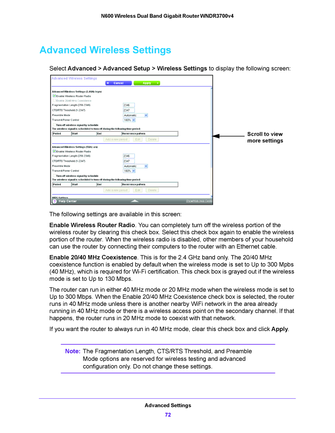 NETGEAR WNDR3700V4 user manual Advanced Wireless Settings 