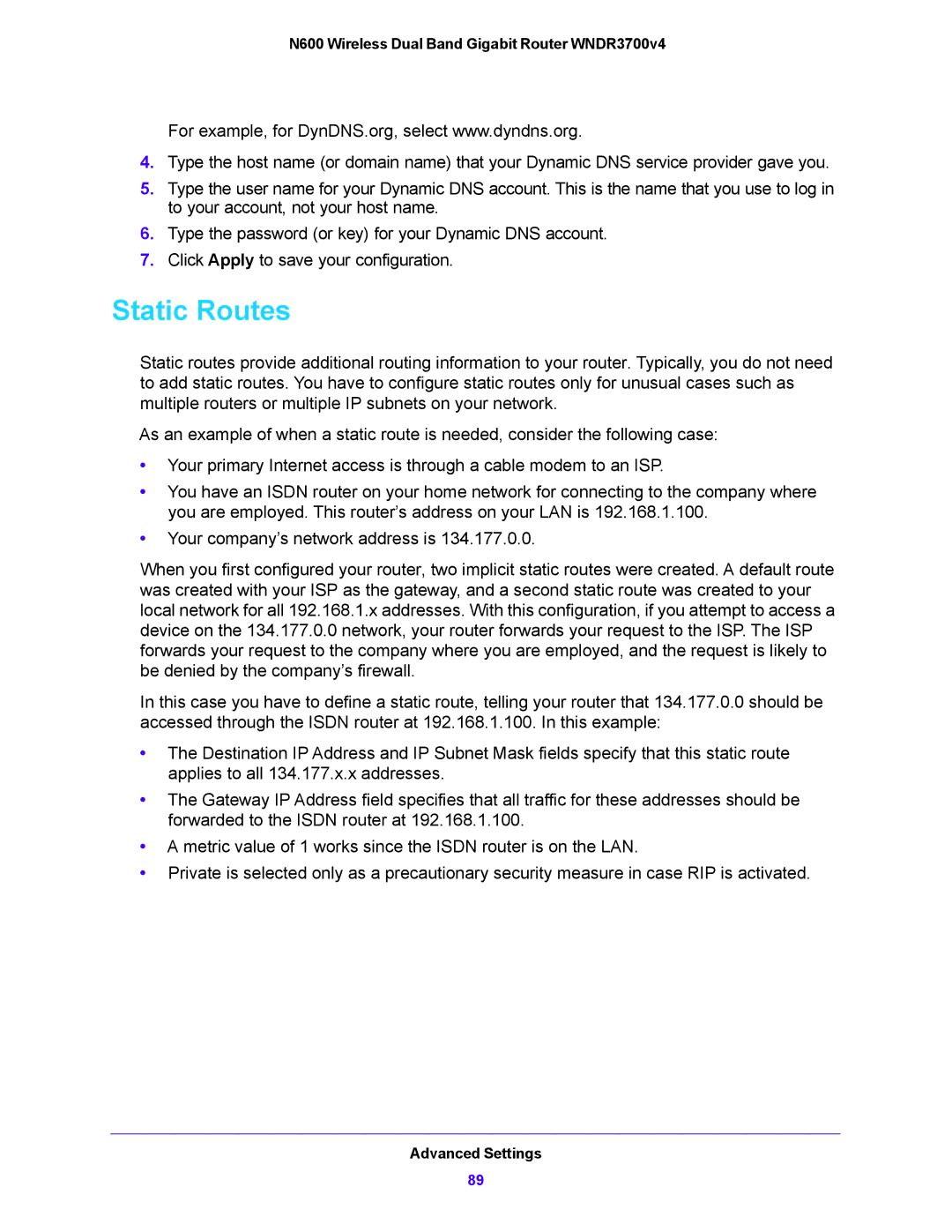 NETGEAR WNDR3700V4 user manual Static Routes 