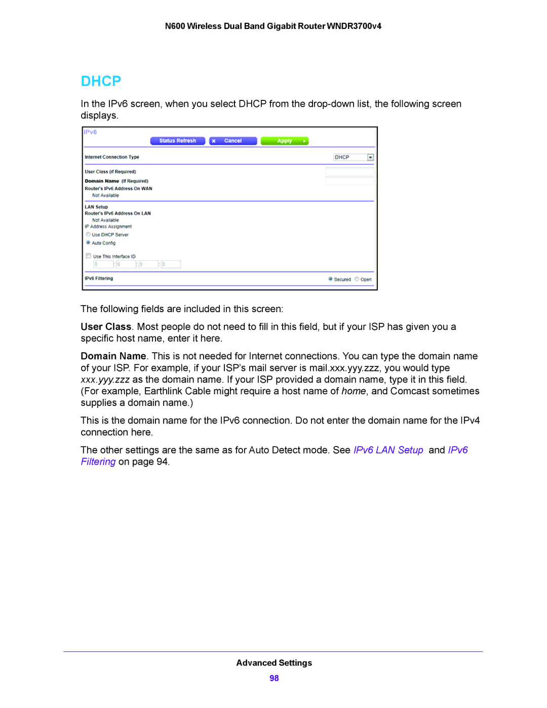 NETGEAR WNDR3700V4 user manual Dhcp 