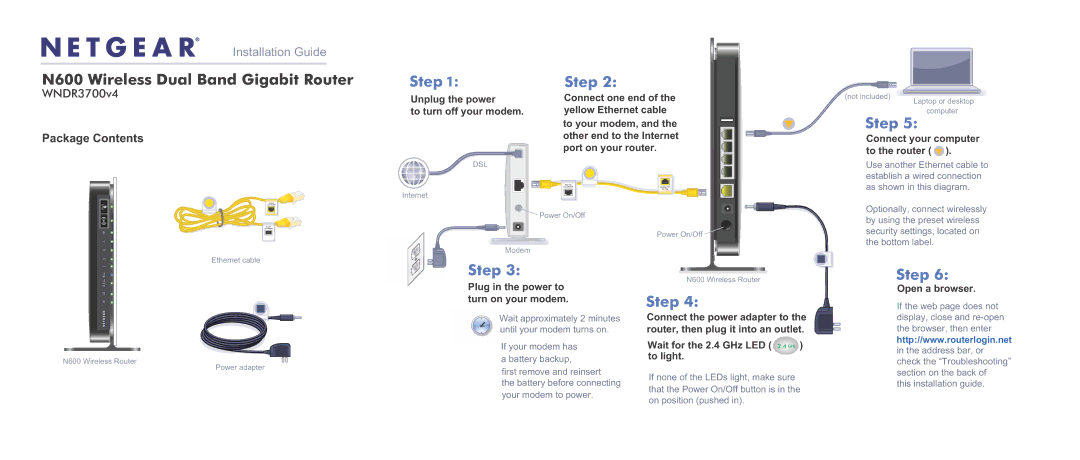 NETGEAR WNDR3700V4 manual Unplug the power To turn off your modem, Connect your computer to the router, Open a browser 