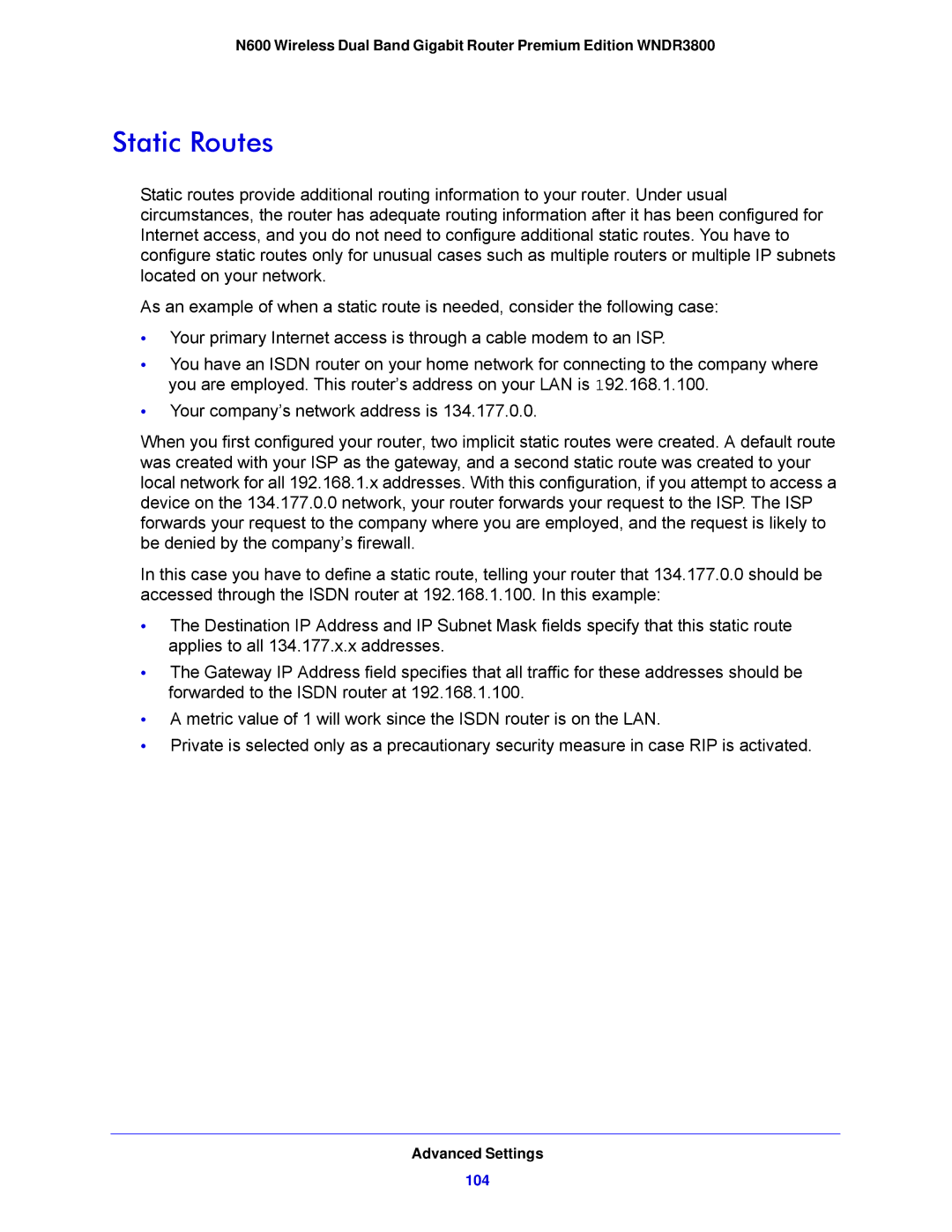 NETGEAR WNDR3800-100NAS user manual Static Routes 