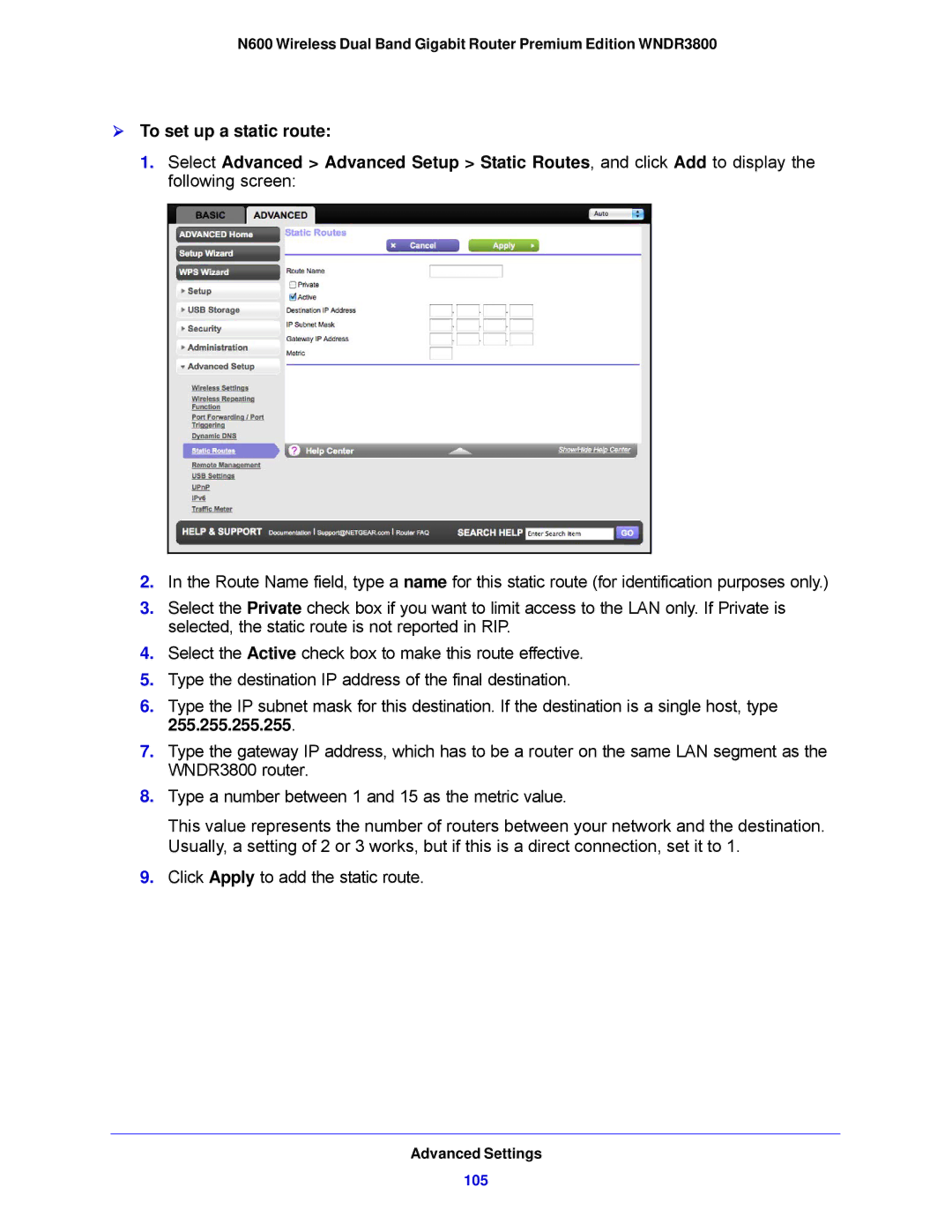 NETGEAR WNDR3800-100NAS user manual  To set up a static route 