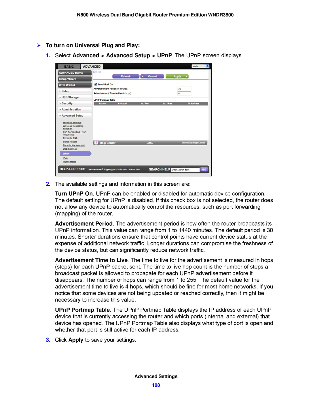 NETGEAR WNDR3800-100NAS user manual  To turn on Universal Plug and Play 